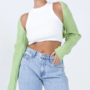 Princess Polly Ribbed Knit Cropped Shrug in Light Green